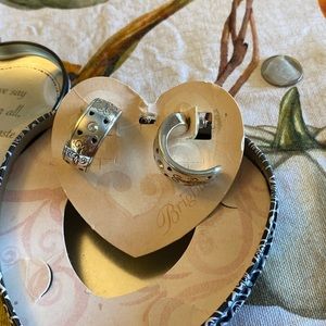 Brighton Beautiful Heart post hoop earrings. Fleur, hearts and crystal accents.